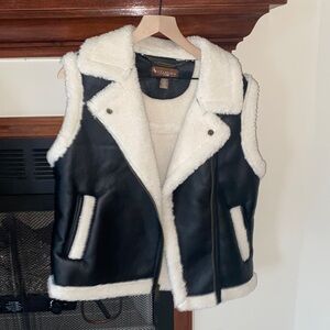 Coldwater Creek Black and Cream Shearling Vest